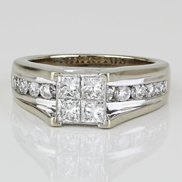 14k White Gold Princess & Round Diamond Engagement Anniversary Ring by Rosy Blue - Picture 1 of 9